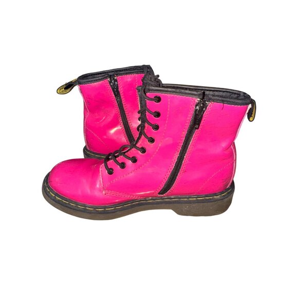 Dr. Martens Delaney Barbie Hot Pink Leather Kids Boots Size 4 With Zipper Laces - Picture 10 of 14